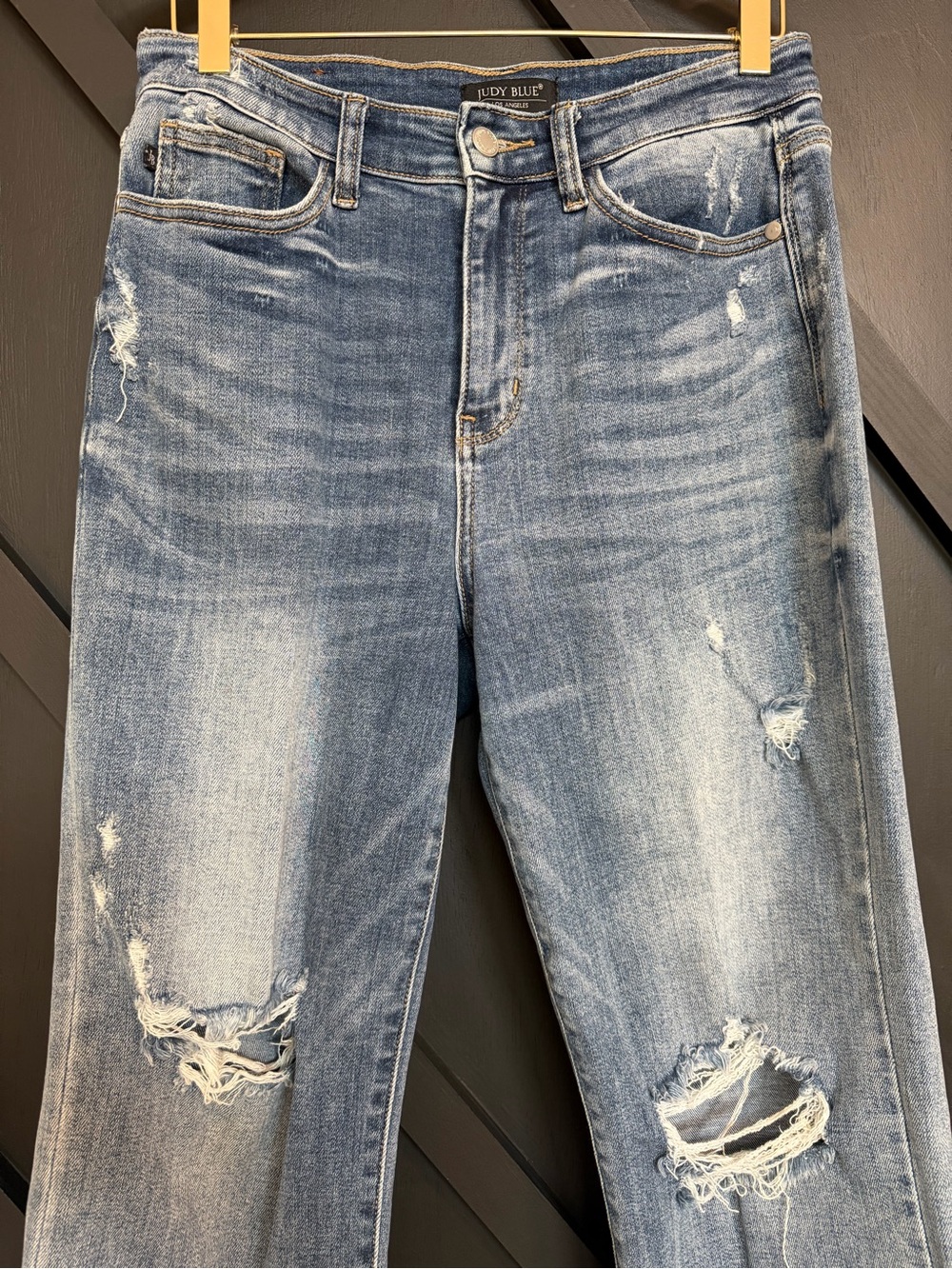 Judy Blue Wide Leg Crop Distressed Jeans, Size 5/27 (US 6) - Picture 5 of 10